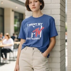 I Want My MTV Short Sleeve Blue T-Shirt Medium New without Tags, NWOT